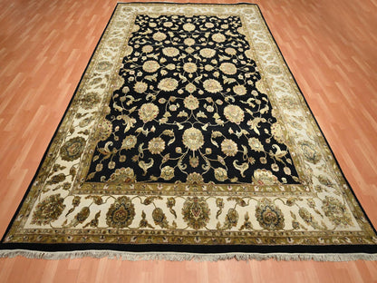 Black 8'7" x 12'1" Rajasthan Hand knotted Wool/Silk Rug - Sku: O075591
