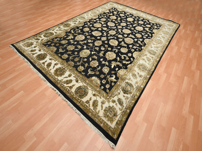 Black 8'7" x 12'1" Rajasthan Hand knotted Wool/Silk Rug - Sku: O075591