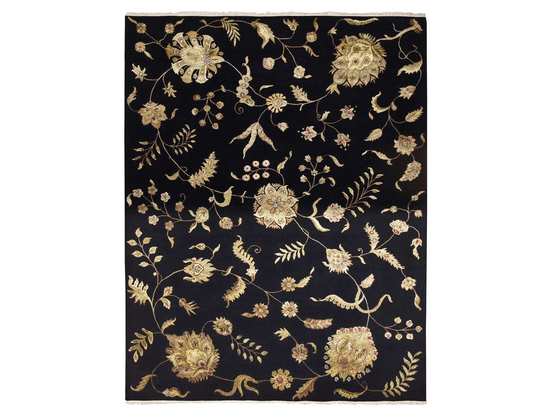 Rajasthan hand-knotted wool/silk rug in Black, 9'2" x 11'8" — SKU O075593
