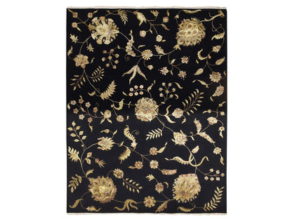 Black 9'2" x 11'8" Rajasthan Hand knotted Wool/Silk Rug - Sku: O075593