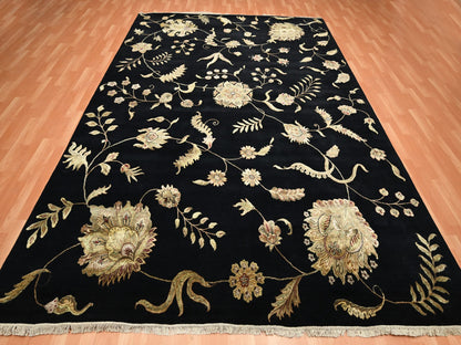 Black 9'2" x 11'8" Rajasthan Hand knotted Wool/Silk Rug - Sku: O075593