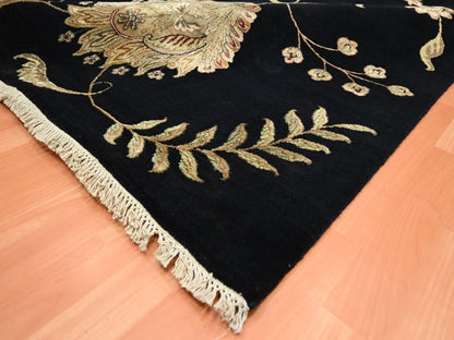 Black 9'2" x 11'8" Rajasthan Hand knotted Wool/Silk Rug - Sku: O075593