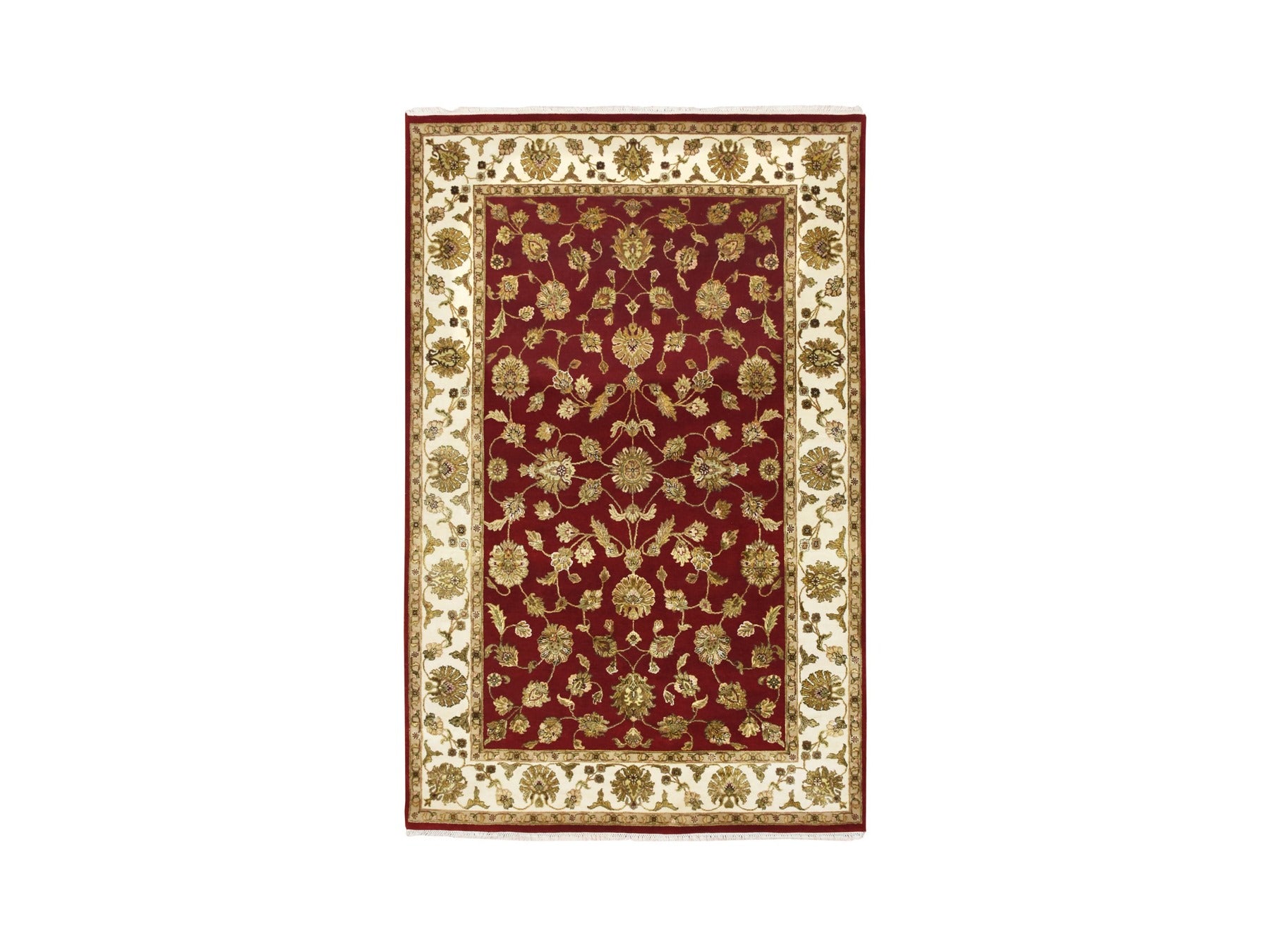 Rajasthan Rajasthan hand-knotted wool/silk rug in Red & Ivory, 5'11" x 9'2" — SKU O075599