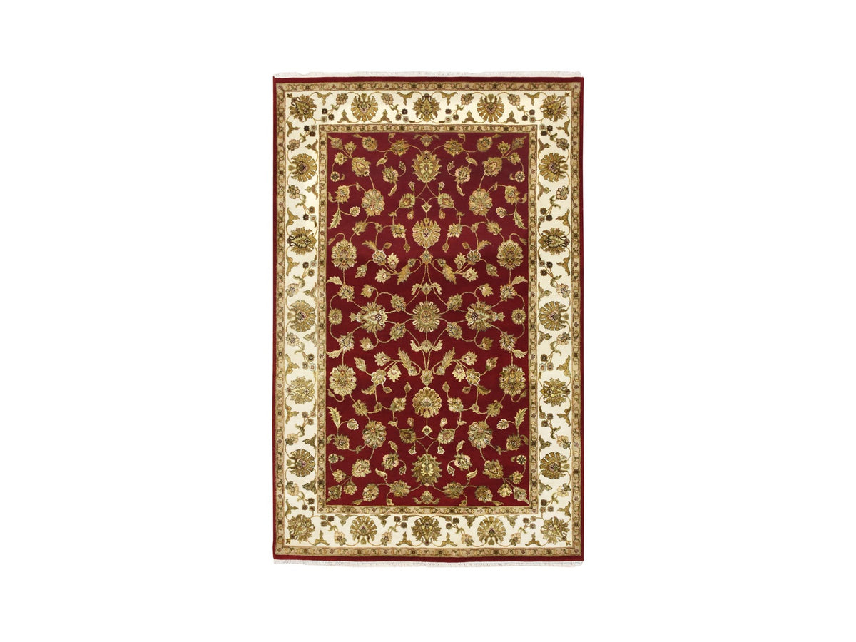 Rajasthan Rajasthan hand-knotted wool/silk rug in Red & Ivory, 5'11" x 9'2" — SKU O075599