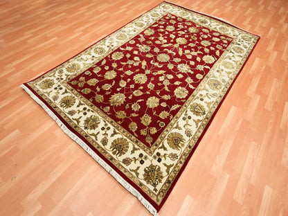 Rajasthan Rajasthan hand-knotted wool/silk rug in Red & Ivory, 5'11" x 9'2" — SKU O075599 (view 3)