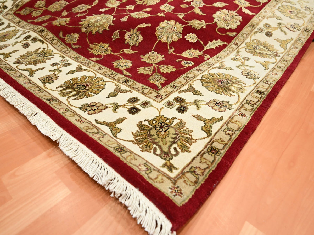 Rajasthan Rajasthan hand-knotted wool/silk rug in Red & Ivory, 5'11" x 9'2" — SKU O075599 (view 6)