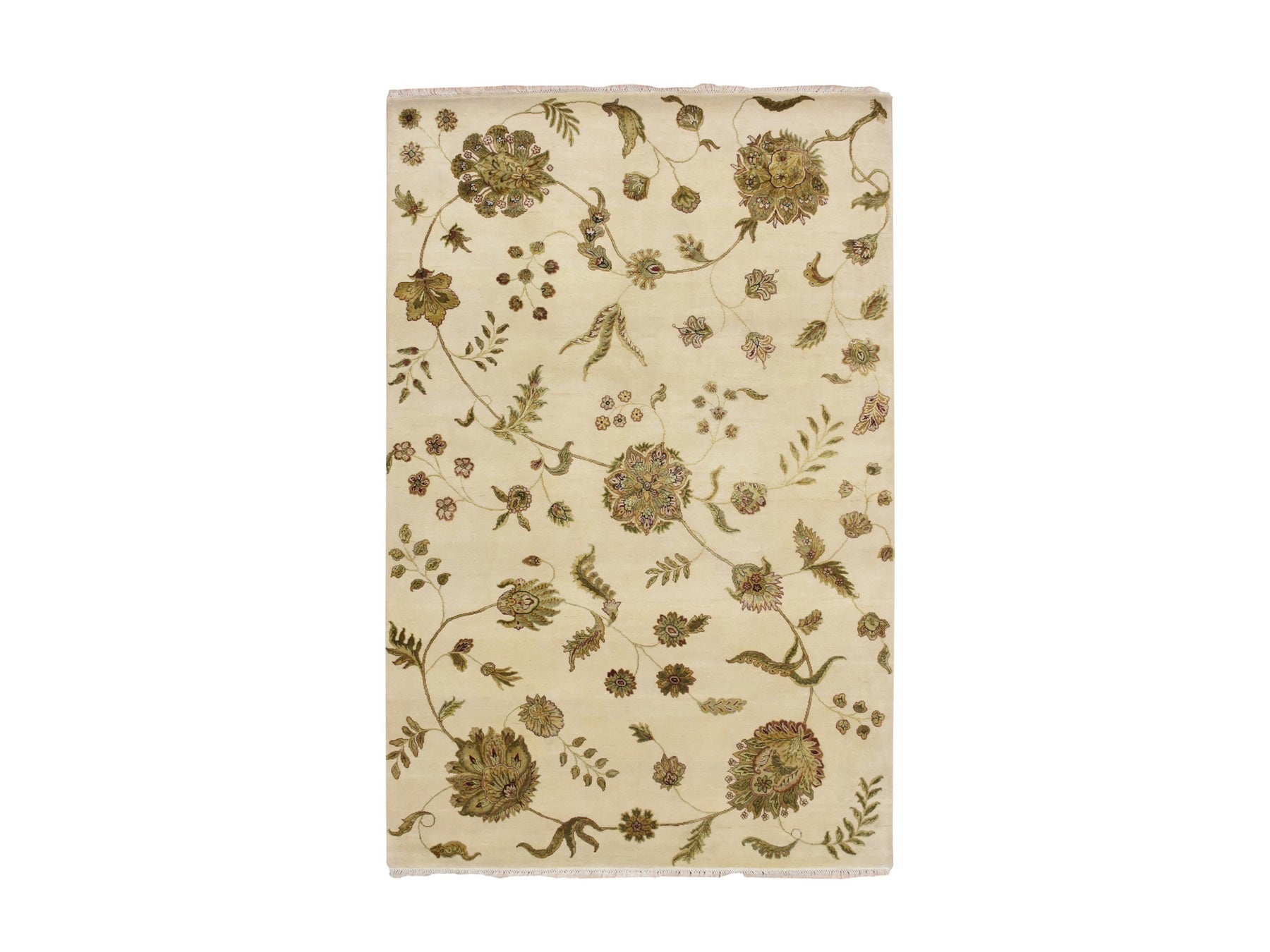 Rajasthan hand-knotted wool/silk rug in Ivory, 5'11" x 8'11" — SKU O075600