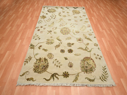 Ivory 5'11" x 8'11" Rajasthan Hand knotted Wool/Silk Rug - Sku: O075600