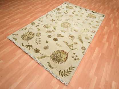 Rajasthan hand-knotted wool/silk rug in Ivory, 5'11" x 8'11" — SKU O075600 (view 3)
