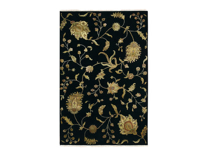 Black 5'10" x 8'10" Rajasthan Hand knotted Wool/Silk Rug - Sku: O075601