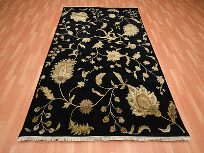 Black 5'10" x 8'10" Rajasthan Hand knotted Wool/Silk Rug - Sku: O075601