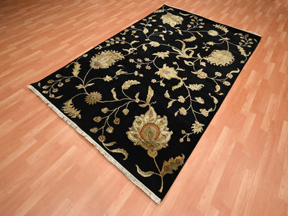 Black 5'10" x 8'10" Rajasthan Hand knotted Wool/Silk Rug - Sku: O075601