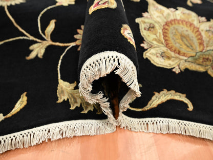 Black 5'10" x 8'10" Rajasthan Hand knotted Wool/Silk Rug - Sku: O075601