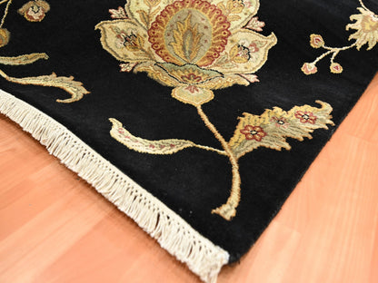 Black 5'10" x 8'10" Rajasthan Hand knotted Wool/Silk Rug - Sku: O075601