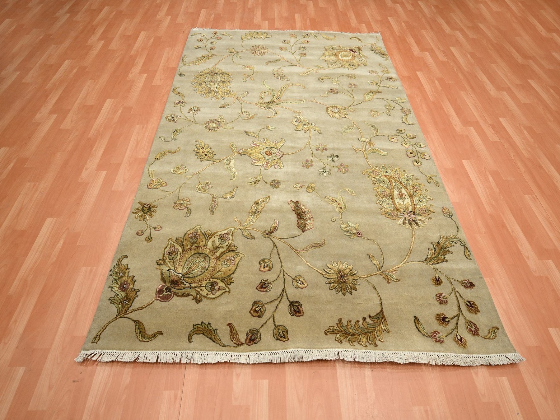 Rajasthan hand-knotted wool/silk rug in Brown, 6' x 8'10" — SKU O075603 (view 2)