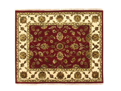 Rajasthan Rajasthan hand-knotted wool/silk rug in Red & Ivory, 4'1" x 4'11" — SKU O075606