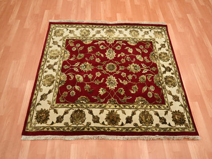 Rajasthan Rajasthan hand-knotted wool/silk rug in Red & Ivory, 4'1" x 4'11" — SKU O075606 (view 2)