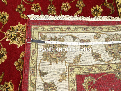 Red 4'1" x 4'11" Traditional Hand knotted Wool/Silk Rug - Sku: O075606