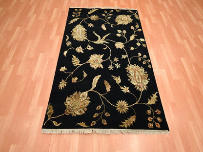 Black 4'1" x 6'1" Rajasthan Hand knotted Wool/Silk Rug - Sku: O075608