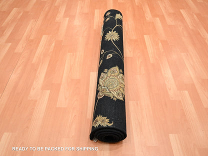 Black 4'1" x 6'1" Rajasthan Hand knotted Wool/Silk Rug - Sku: O075608