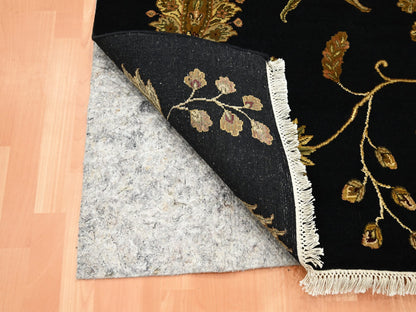 Black 4'0" x 5'11" Rajasthan Hand knotted Wool/Silk Rug - Sku: O075609