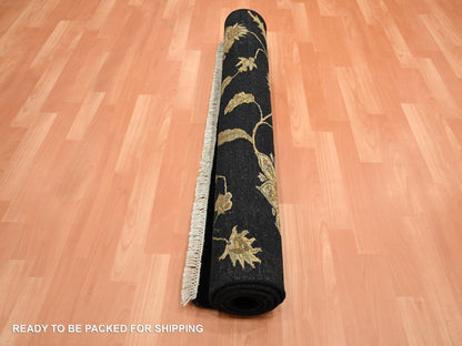 Black 4'0" x 5'11" Rajasthan Hand knotted Wool/Silk Rug - Sku: O075609