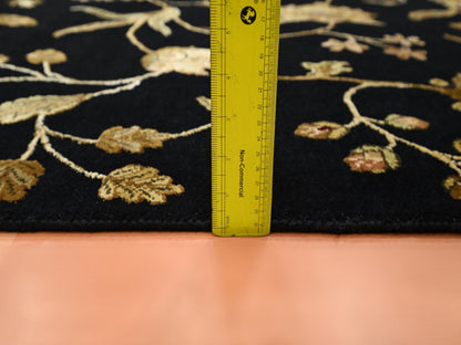 Black 4'0" x 5'11" Rajasthan Hand knotted Wool/Silk Rug - Sku: O075609