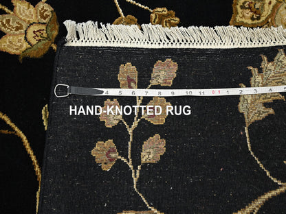 Black 4'0" x 5'11" Rajasthan Hand knotted Wool/Silk Rug - Sku: O075609