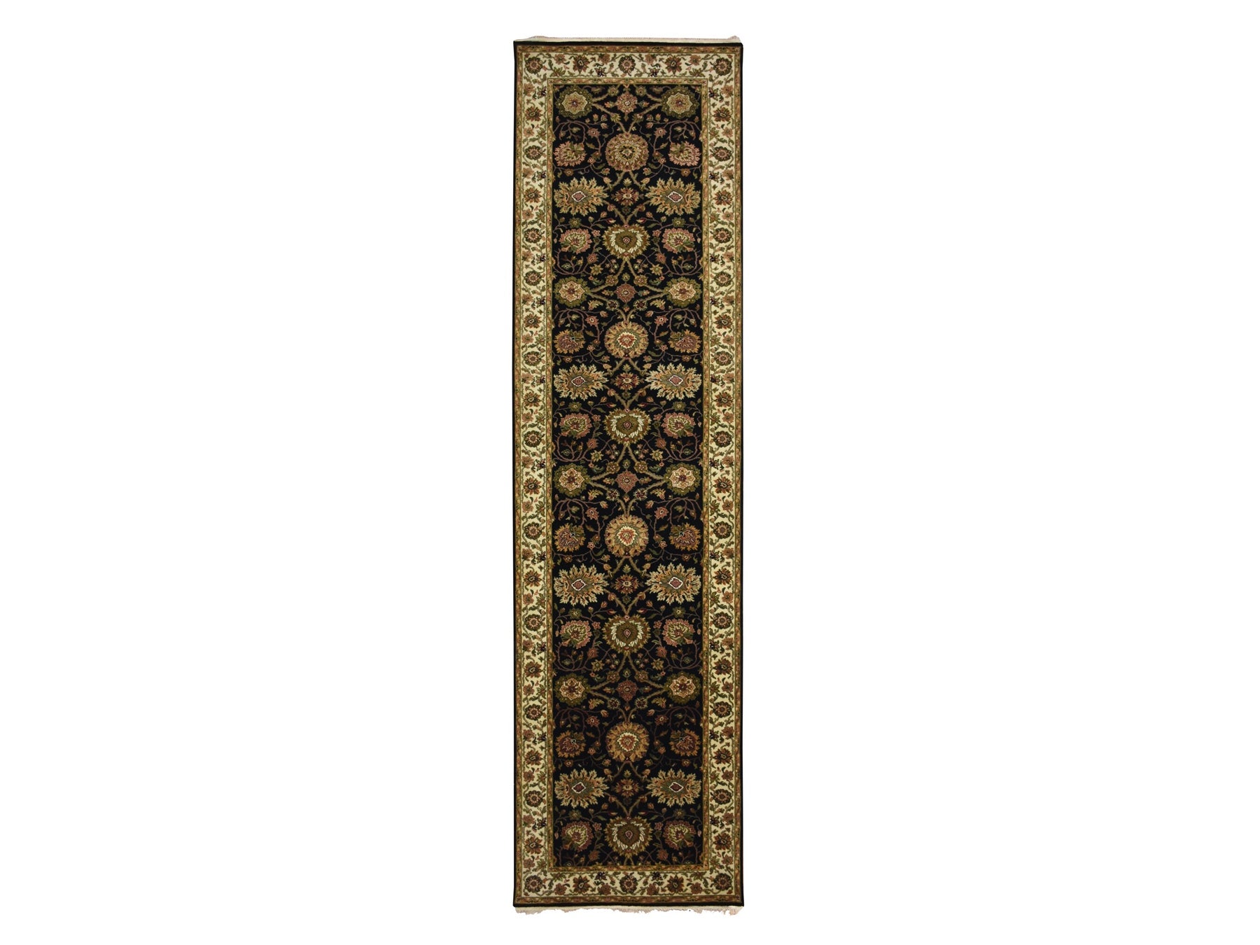 Rajasthan Rajasthan hand-knotted wool/silk runner in Black & Ivory, 4' x 15'9" — SKU O075610