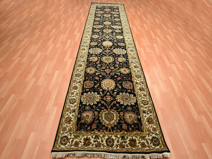 Black 4'0" x 15'9" Rajasthan Hand knotted Wool/Silk Rug - Sku: O075610