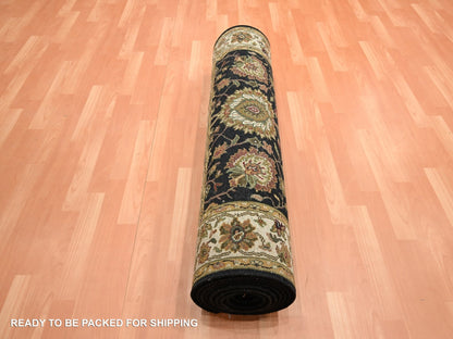 Black 4'0" x 15'9" Rajasthan Hand knotted Wool/Silk Rug - Sku: O075610