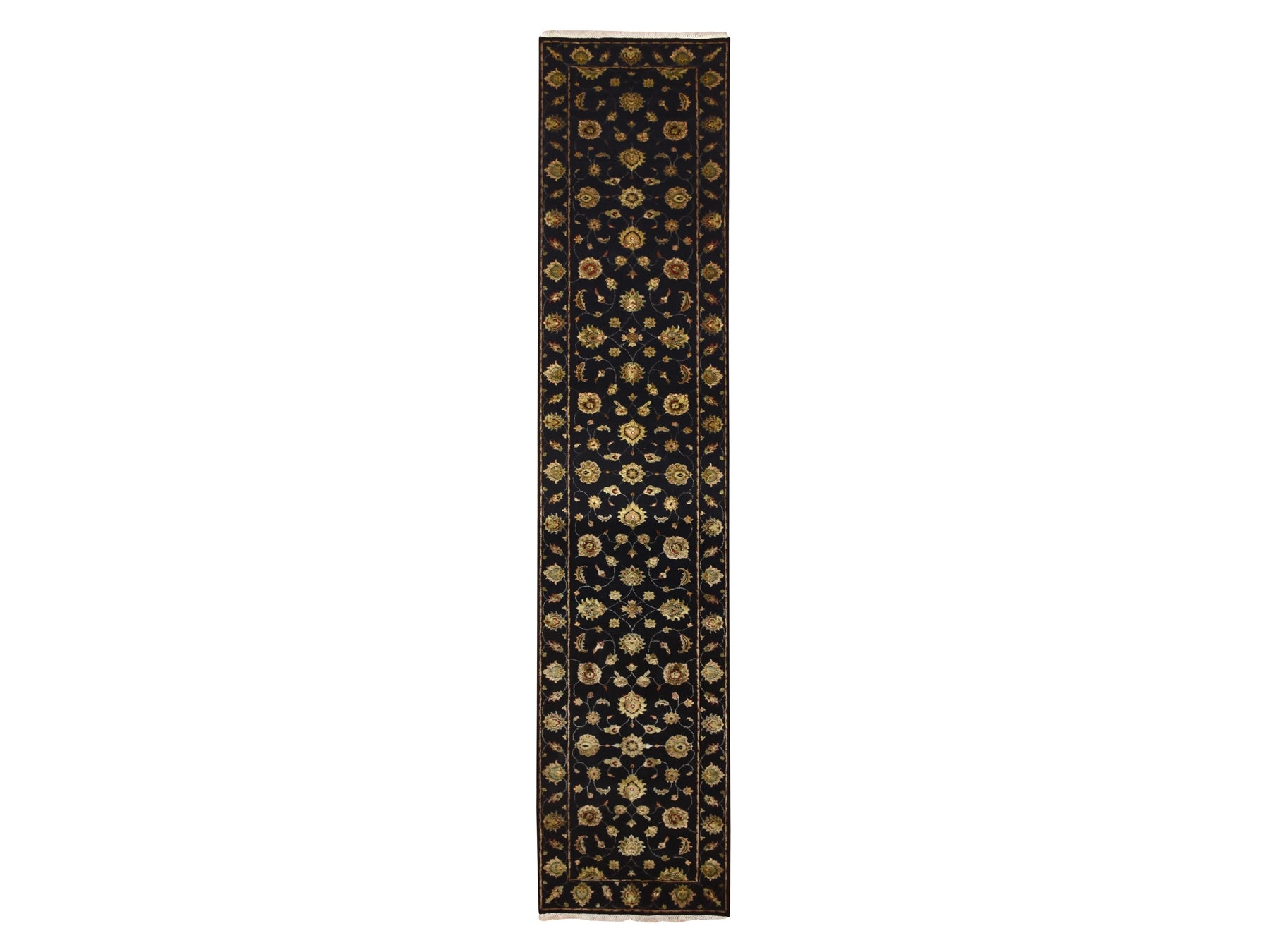 Rajasthan Rajasthan hand-knotted wool/silk runner in Black, 2'7" x 12'3" — SKU O075611