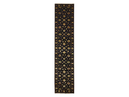 Black 2'7" x 12'3" Rajasthan Hand knotted Wool/Silk Rug - Sku: O075611