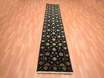 Black 2'7" x 12'3" Rajasthan Hand knotted Wool/Silk Rug - Sku: O075611