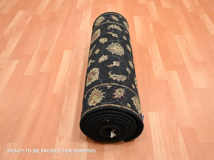 Black 2'7" x 12'3" Rajasthan Hand knotted Wool/Silk Rug - Sku: O075611