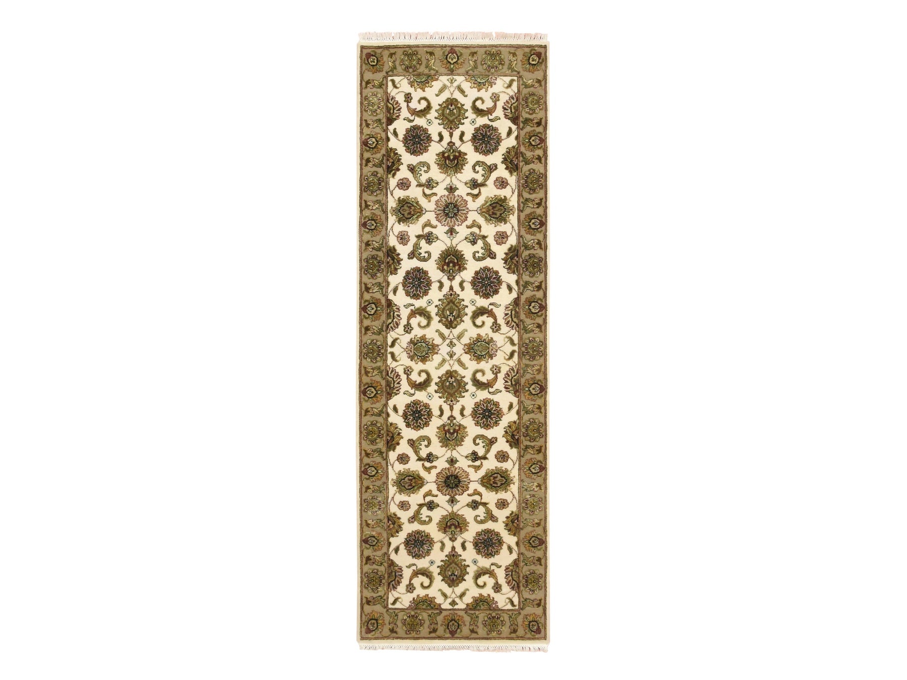 Rajasthan Rajasthan hand-knotted wool/silk runner in Ivory & Beige, 2'6" x 8' — SKU O075612