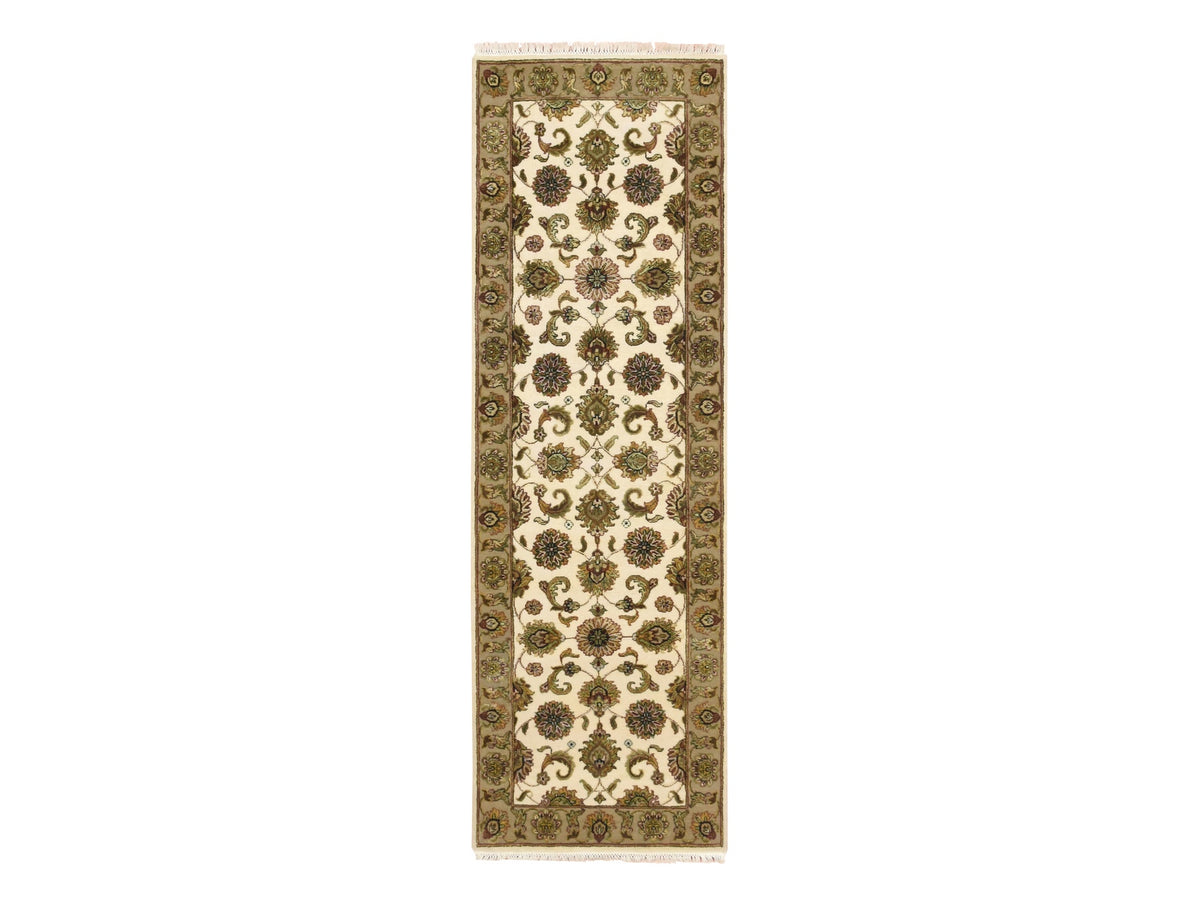 Rajasthan Rajasthan hand-knotted wool/silk runner in Ivory & Beige, 2'6" x 8' — SKU O075612
