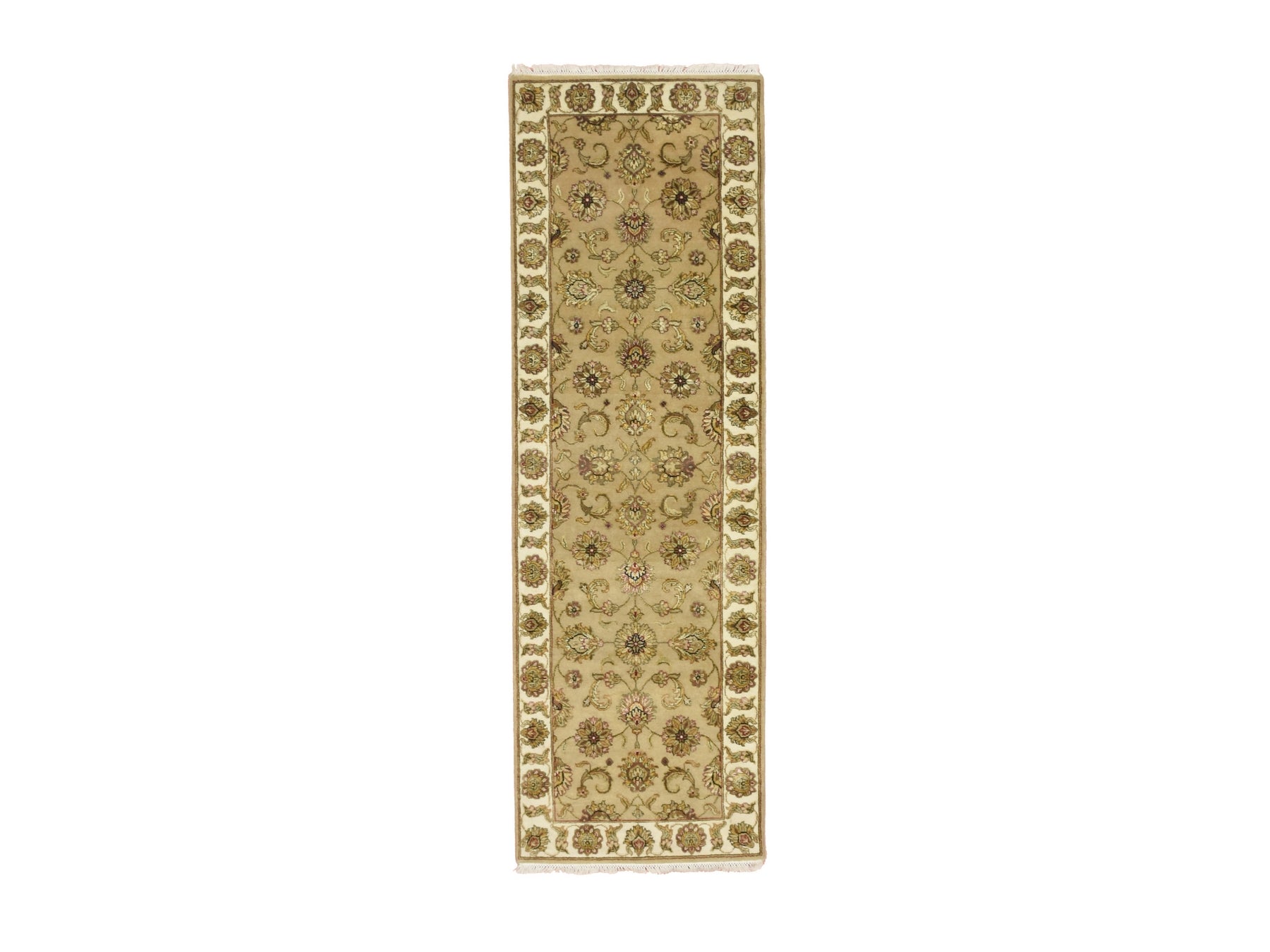 Rajasthan Rajasthan hand-knotted wool/silk runner in Brown & Ivory, 2'7" x 8'1" — SKU O075613