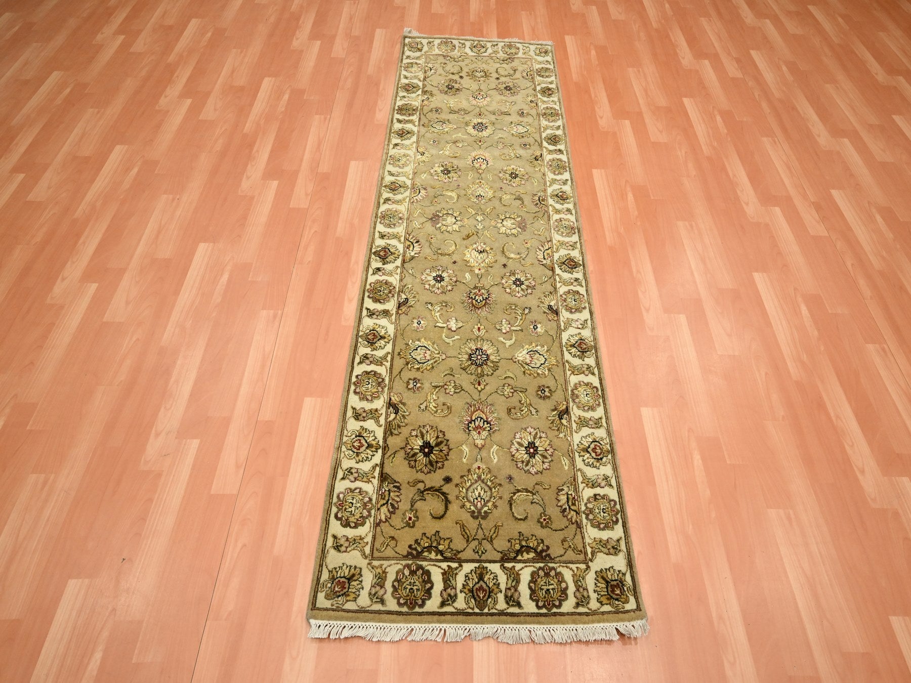 Rajasthan Rajasthan hand-knotted wool/silk runner in Brown & Ivory, 2'7" x 8'1" — SKU O075613 (view 2)