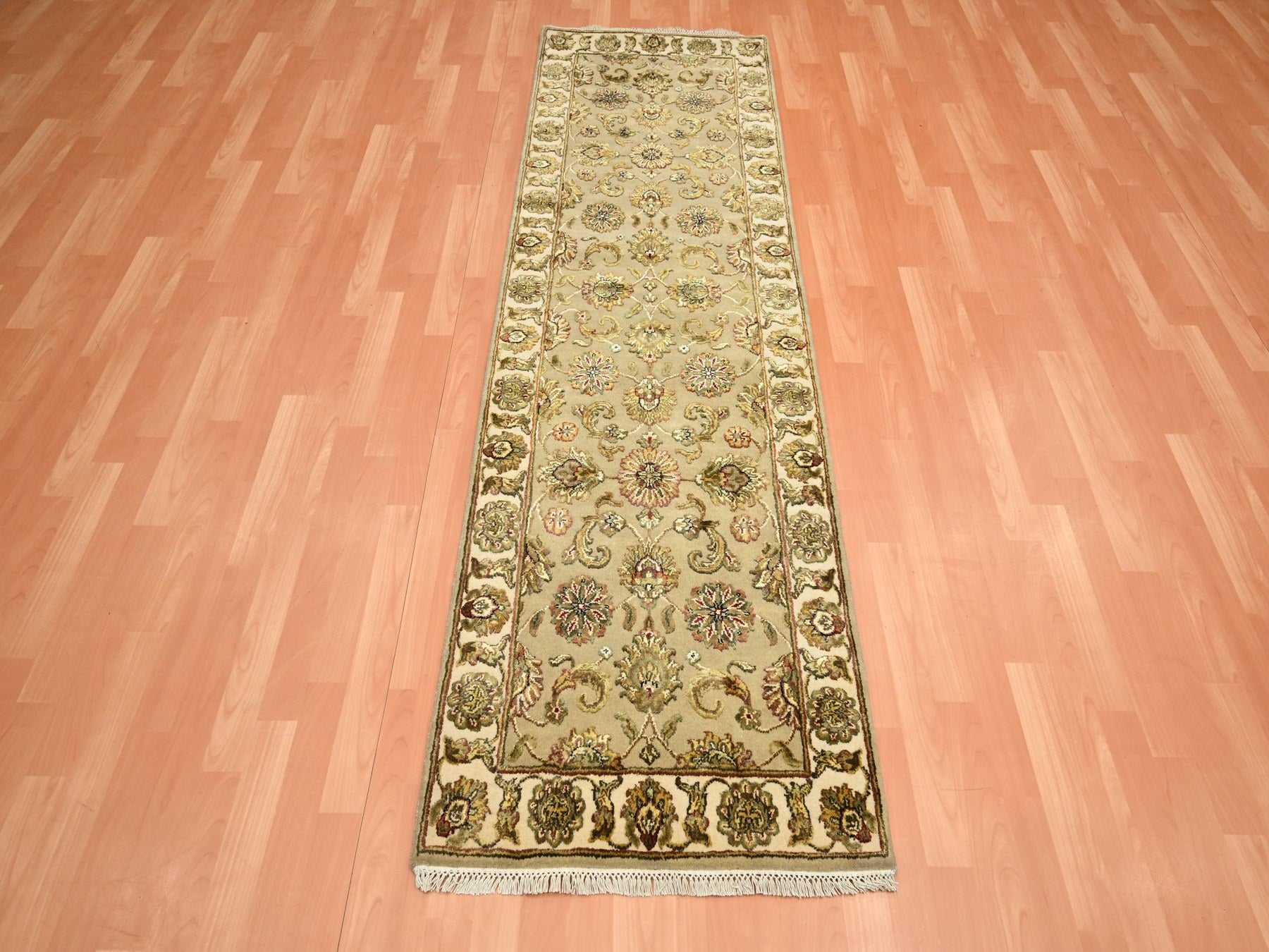 Rajasthan Rajasthan hand-knotted wool/silk runner in Brown & Ivory, 2'6" x 7'11" — SKU O075615 (view 2)