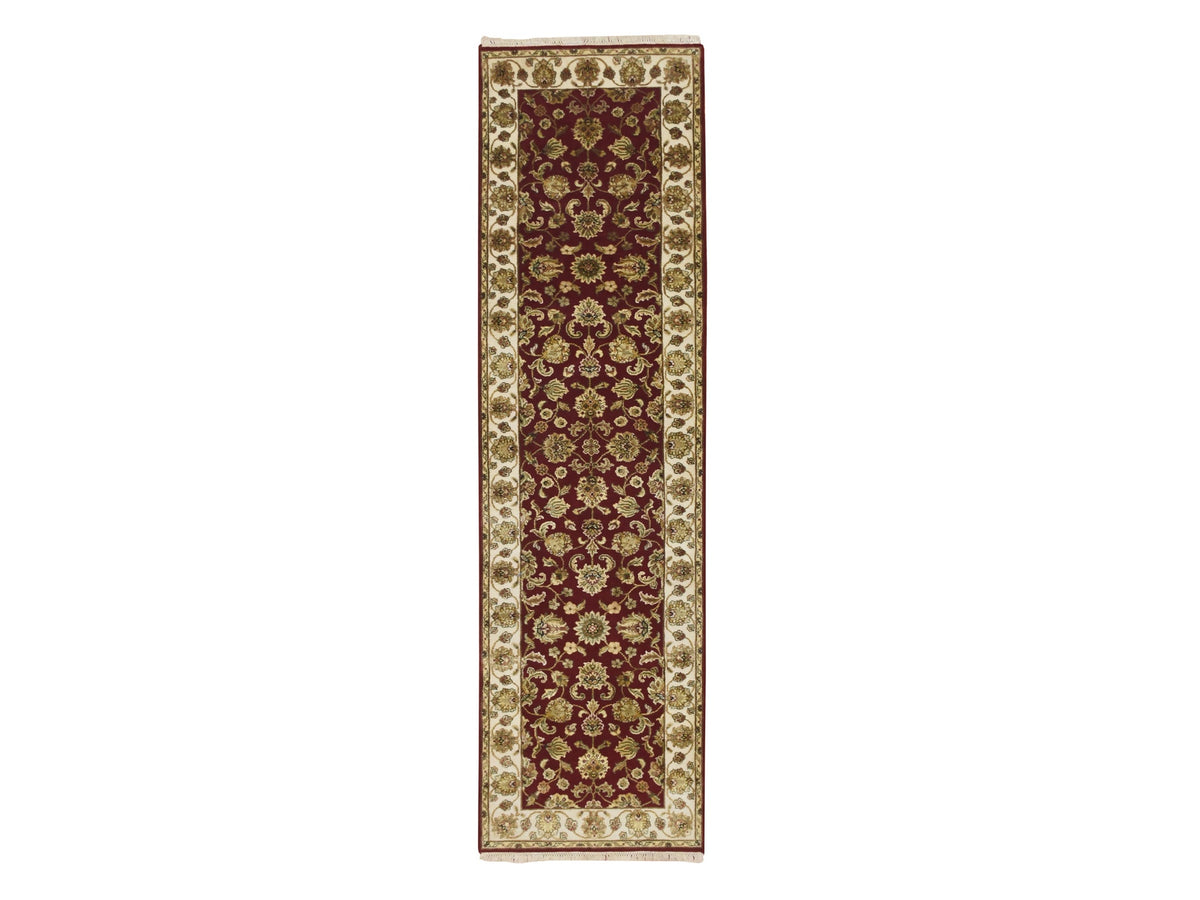 Rajasthan Rajasthan hand-knotted wool/silk runner in Red & Ivory, 2'6" x 9'5" — SKU O075616