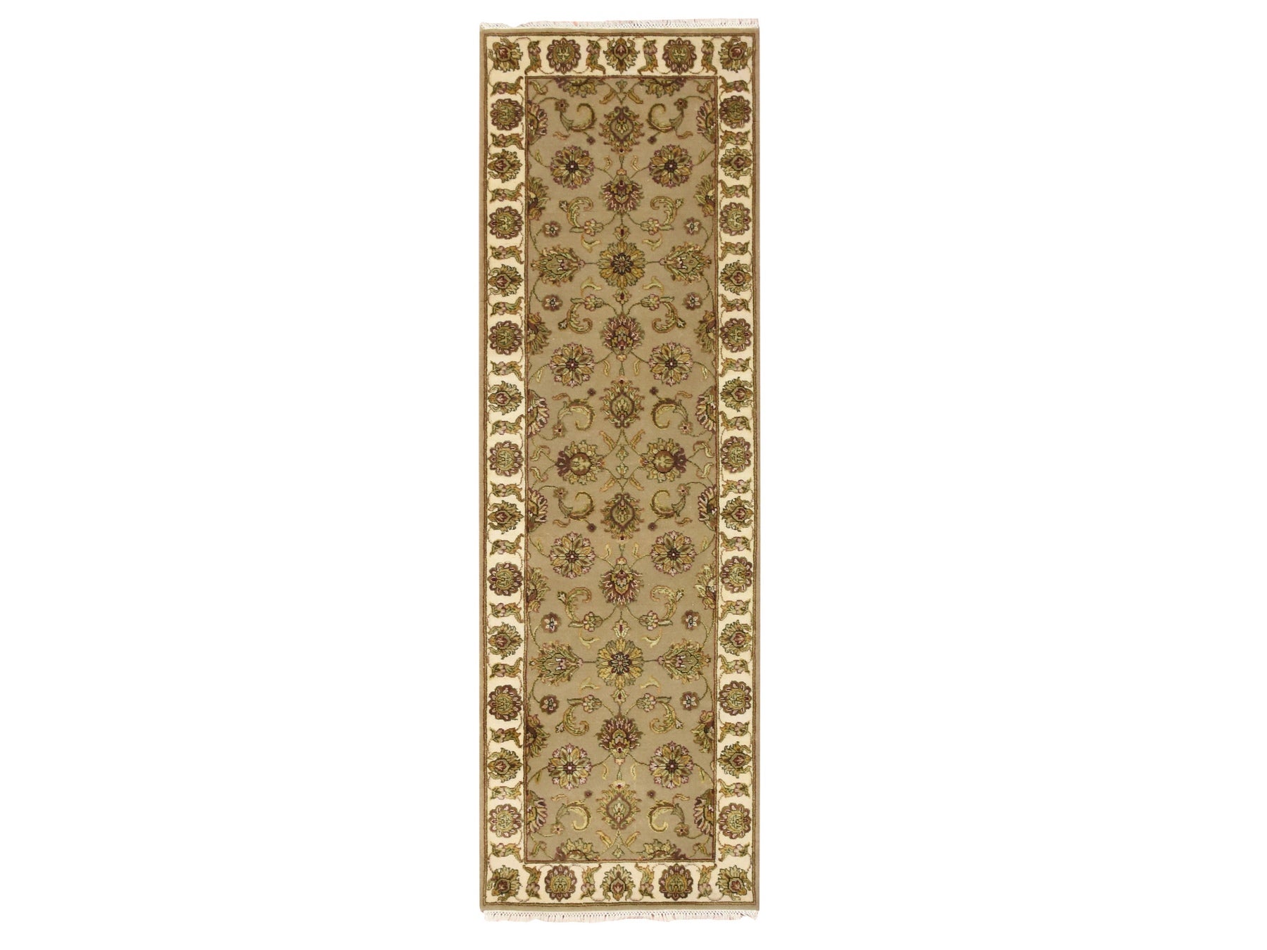 Rajasthan Rajasthan hand-knotted wool/silk runner in Brown & Ivory, 2'6" x 8'3" — SKU O075617