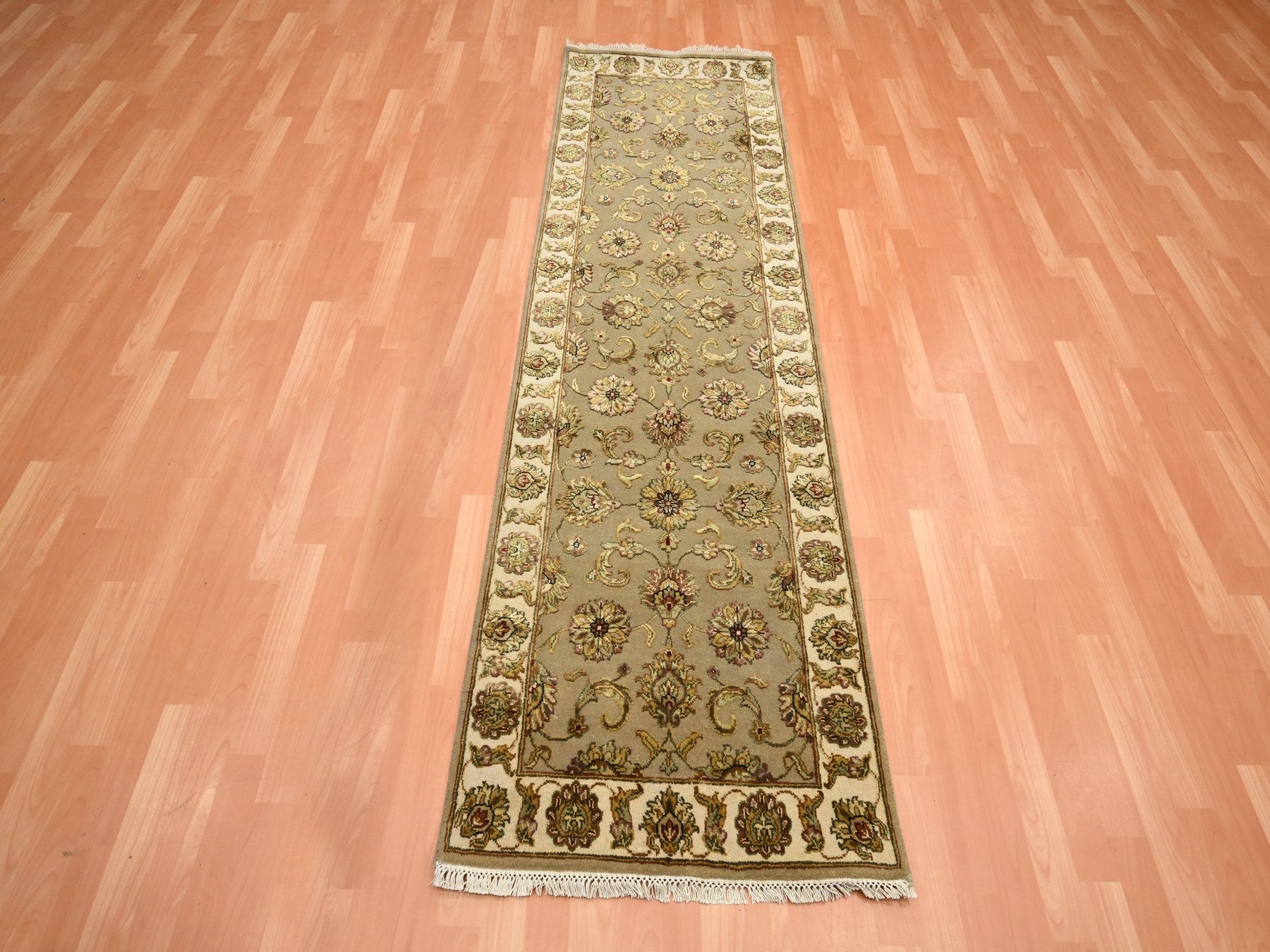 Rajasthan Rajasthan hand-knotted wool/silk runner in Brown & Ivory, 2'6" x 8'3" — SKU O075617 (view 2)