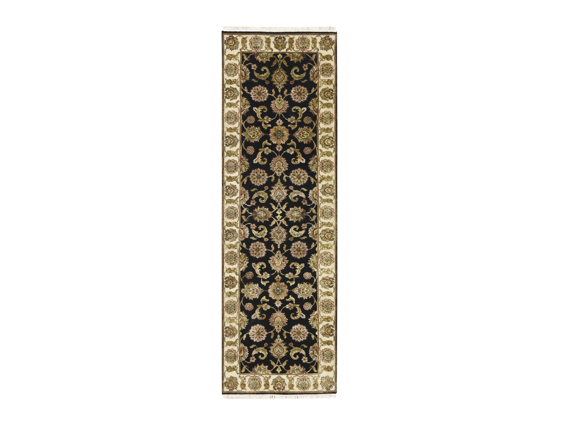 Rajasthan Rajasthan hand-knotted wool/silk runner in Black & Ivory, 2'6" x 8' — SKU O075619