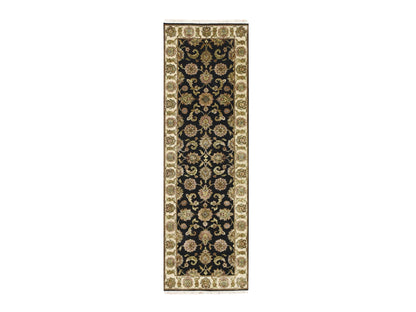 Black 2'6" x 8'0" Rajasthan Hand knotted Wool/Silk Rug - Sku: O075619