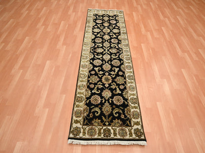 Black 2'6" x 8'0" Rajasthan Hand knotted Wool/Silk Rug - Sku: O075619