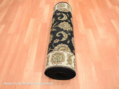 Black 2'6" x 8'0" Rajasthan Hand knotted Wool/Silk Rug - Sku: O075619
