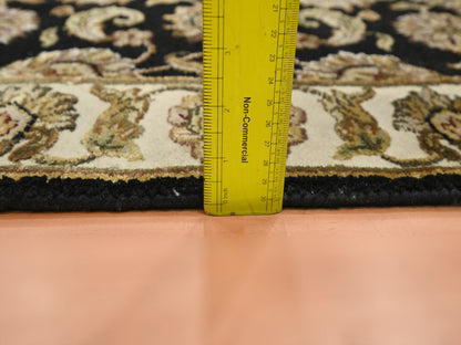 Black 2'6" x 8'0" Rajasthan Hand knotted Wool/Silk Rug - Sku: O075619