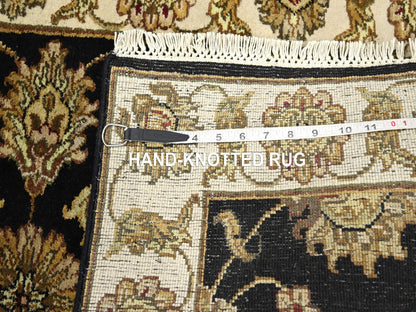 Black 2'6" x 8'0" Rajasthan Hand knotted Wool/Silk Rug - Sku: O075619