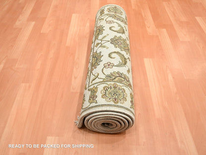 Ivory 2'7" x 8'3" Rajasthan Hand knotted Wool/Silk Rug - Sku: O075620